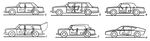 Легковые автомобили с кузовами: а - седан; б - лимузин; в - купе; г - универсал; д - кабриолет; е - спортивного типа.
