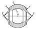 Рис. 7. Сферический конденсатор: 1 - электроды конденсатора; 2 - точечный предмет; 3 - изображение предмета; 4 - кольцевые диафрагмы, ограничивающие пучок. Электроды имеют форму частей двух концентрических сфер. Изображение лежит на прямой, проходящей через источник и центр О этих сфер.