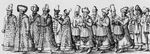 Русское посольство в Регенсбург в 1576 (бояре, окольничие, дьяки, подъячие). Немецкая гравюра. 16 в. 