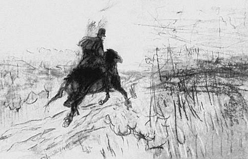 «Пушкин на прогулке». Рисунок В. Серова
