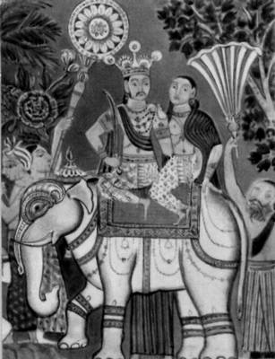 «Царь Таксилы на слоне с якшиней». Роспись (Шри-Ланка)
