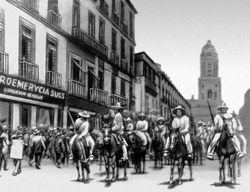 Бойцы армии Сапаты на улицах Мехико