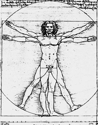 Леонардо да Винчи. «Фигура, иллюстрирующая пропорции человеческого тела согласно Витрувию»