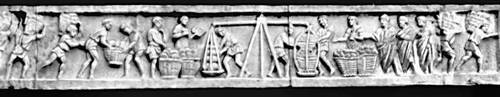 Мавзолей М. Вергилия Еврисака. Фриз с изображением пекарни. Сдача хлеба чиновникам
