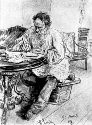 Репин П. И. «Л. Н. Толстой, пишущий за круглым столом в Ясной Поляне»