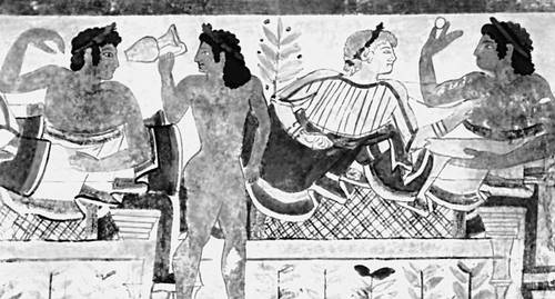 Сцена пира. Фрагмент росписи гробницы «Леопардов»