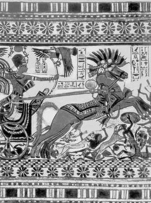 Тутанхамон, побивающий врагов. Роспись (Древний Египет)