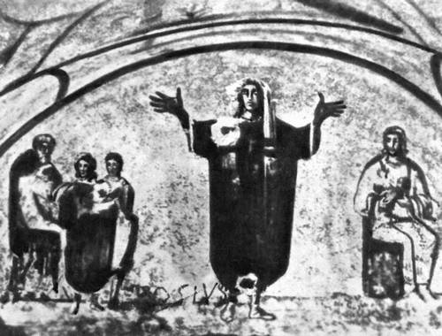 Фреска в катакомбе Присциллы (Рим)