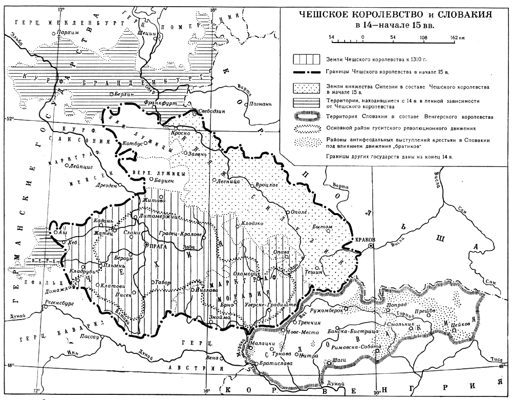 Чешское Королевство и Словакия в 14 — начале 15 вв. (карта)