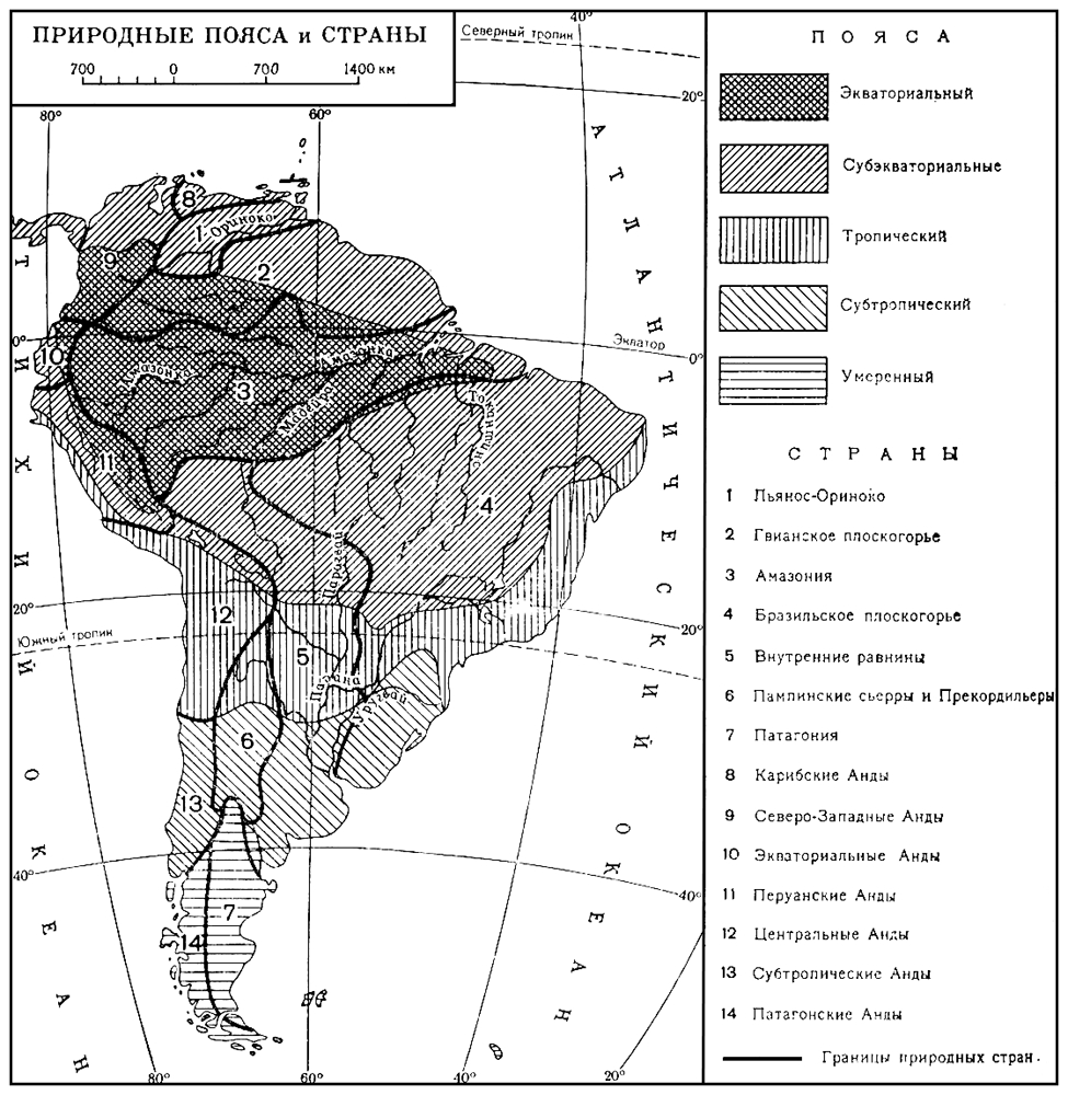 Южная Америка. Природные пояса и страны (карта)